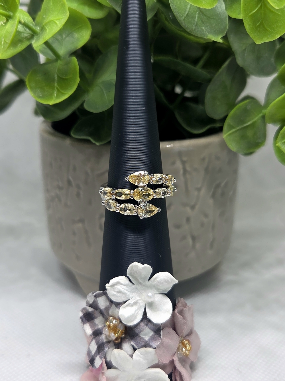 BP Gold-Tone Lemon Marquise CZ Wrap Ring